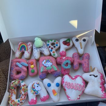 Custom happy birthday letter donuts in a box